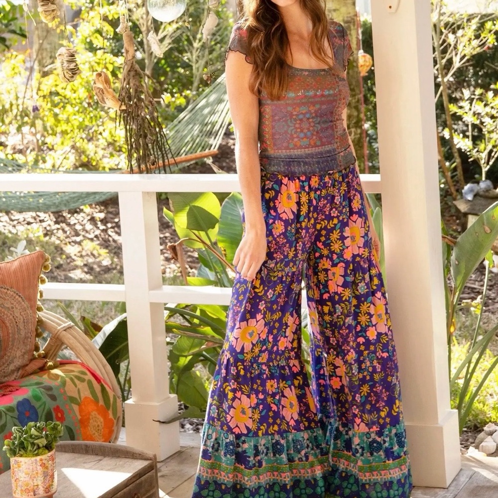 Women’s Purple Floral Wide-Leg Palazzo Pants